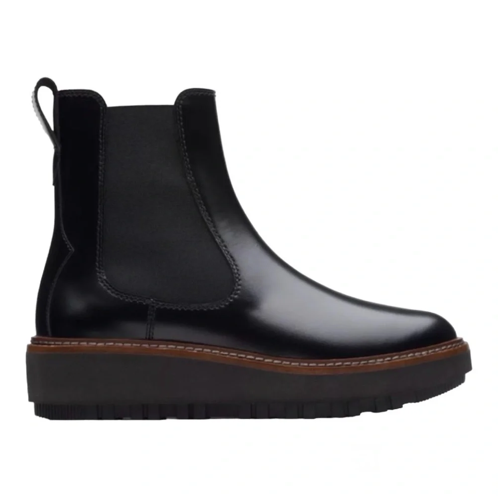 Clarks Orianna Up Black Leather Pull On Chunky Boots 8.5 - Picture 3 of 10